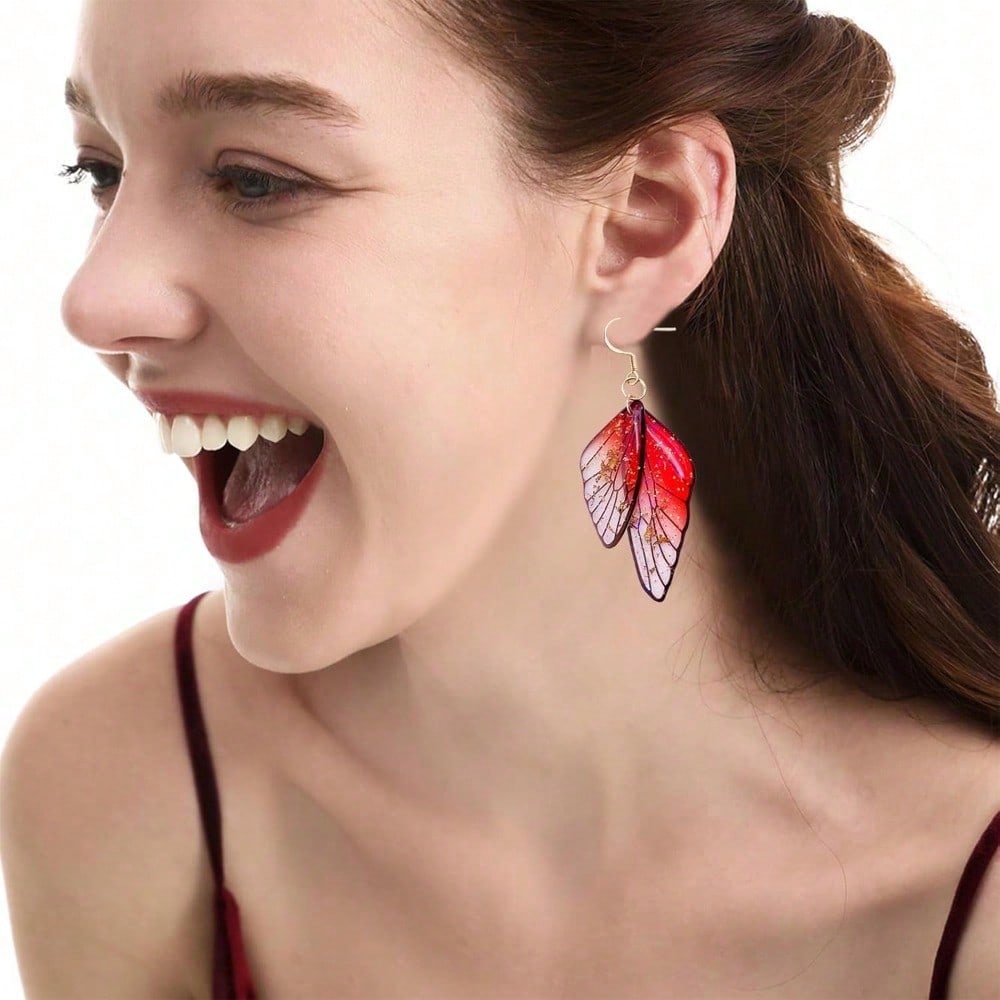 1Pairs Gold Plated Crystal Butterfly Wing Drop Dangle Earrings For Women Wedding Jewelry