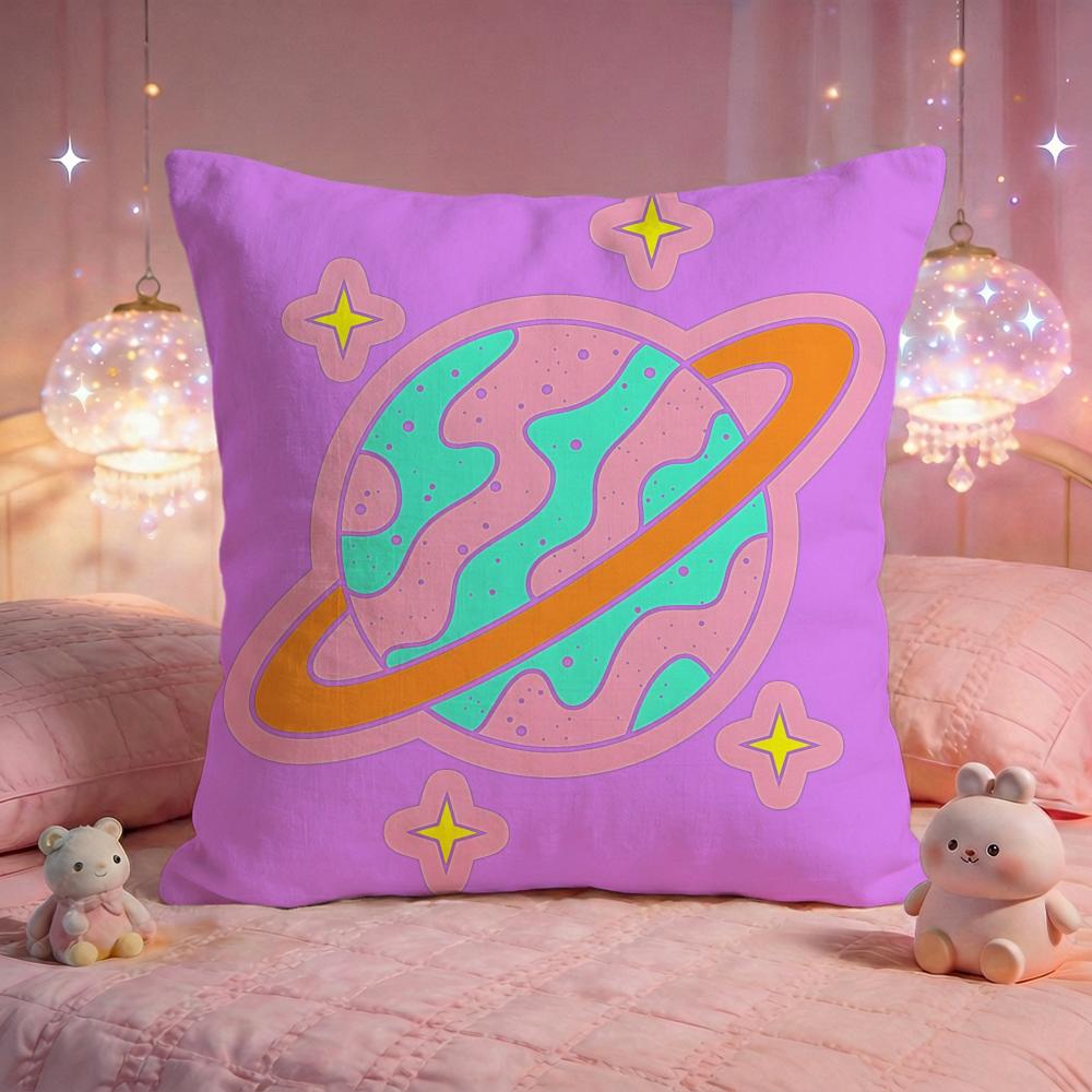 Cartoon Space Planet Cushion Cover Premium Comfort Reversible Pillow Cove Two in One Design for Any Room Car Interior
