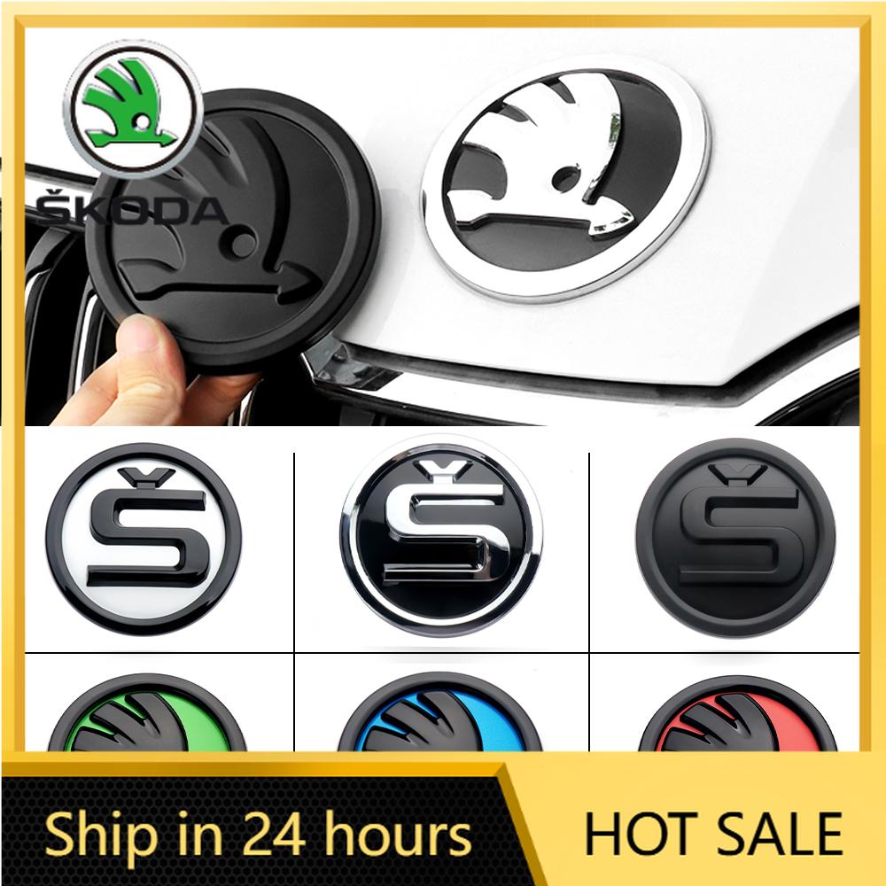 2026 Caldo Per SKODA 80/90/100mm Adesivo Sostitutivo Emblema Cofano Anteriore Auto Badge Bagagliaio Posteriore Per Skoda S Logo Octavia Fabia 2 Super