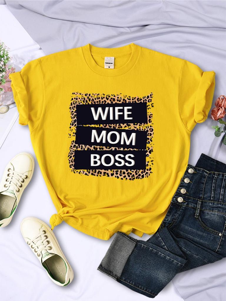 Street Woman TShirts Wife Mom Boss Letter Leopard Prints Tees Soft Breathable ONeck Short Sleeve Summer Casual Female Clothes