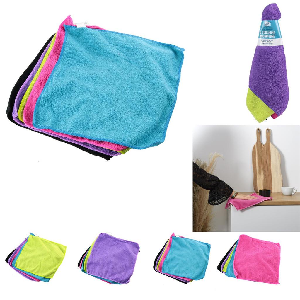 Set Of 5 Microfiber Cloths 30X28 Cm Colorful Absorbent