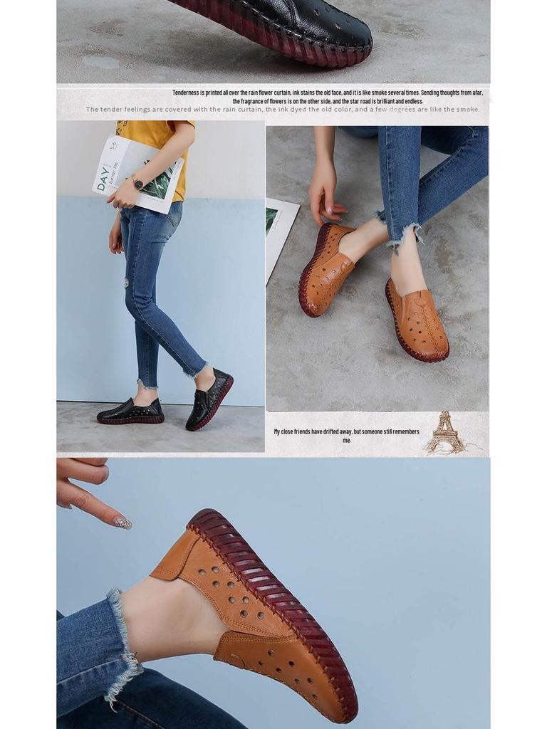 Damen Echte Leder Handgefertigt Bequemschuhe - Weiche Sohle Ballerinas für Alle Jahreszeiten