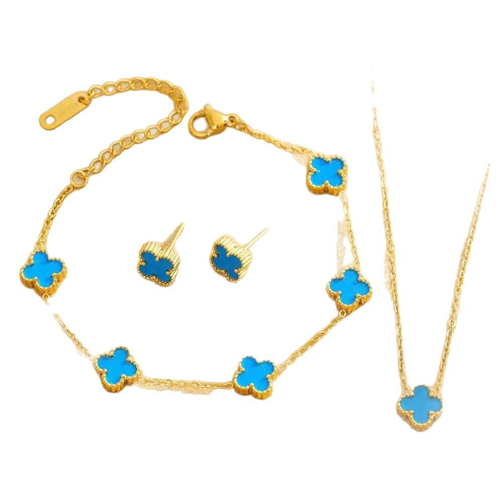 9mm Double-Sided Four-Leaf Clover Necklace & Bracelet Set: Titanium Steel, Light Luxury, Fashionable Collarbone Chain for Women