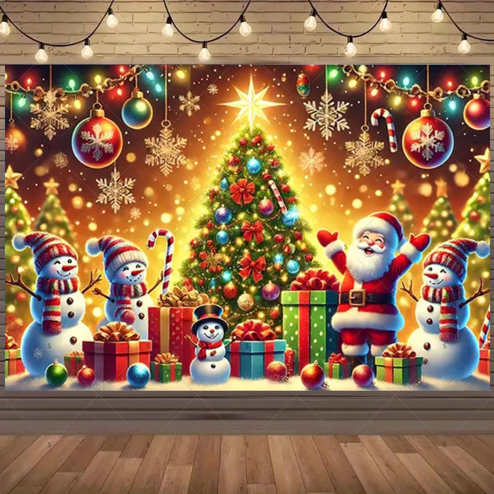 Merry Christmas Background Supplies Winter Snowman Santa Claus Backdrop Xmas Tree Party Decoration Christmas Photography Props
