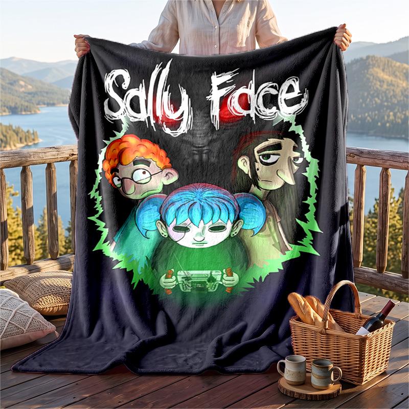 Warm Flannel Blanket Sally Face Pattern, Lightweight Comfortable Throw Blanket for Bed Sofa Use