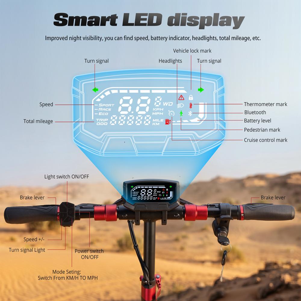 1000W Foldable Off Road E Scooter 48V20AH 54KM 45KM/H Dual Shock Hydraulic Brake 10" Tubeless Tire for Adults