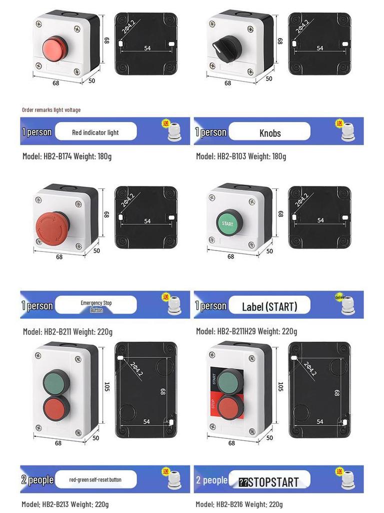 Waterproof 22mm Emergency Stop/Start Button Switch Box with Self-Locking & Resetting Indicator Light