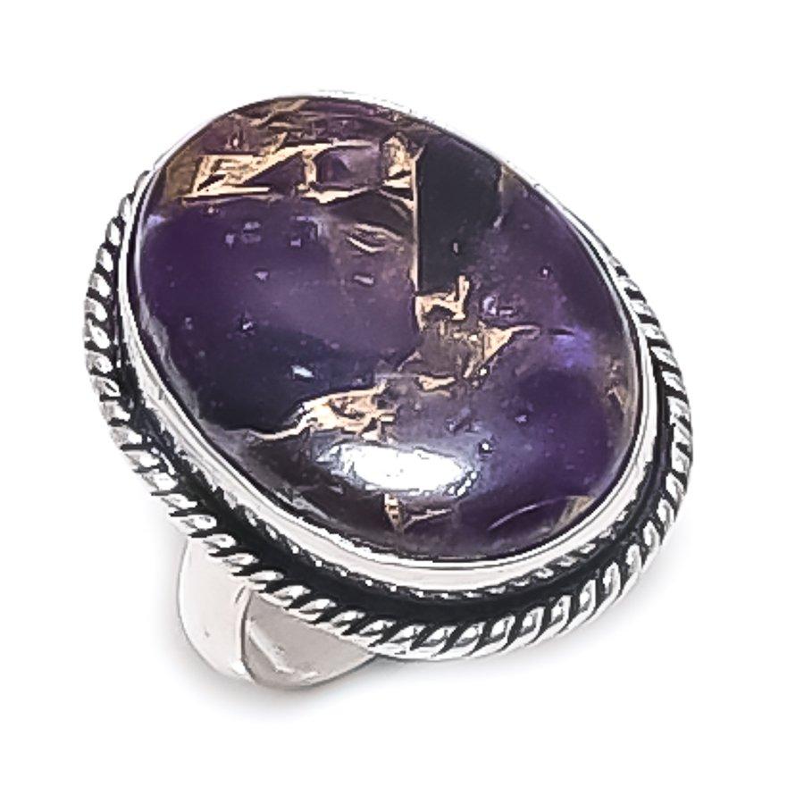 

Натуральная медно-фиолетовая бирюза 925 стерлингового серебра ювелирное кольцо размер 8 k0U51