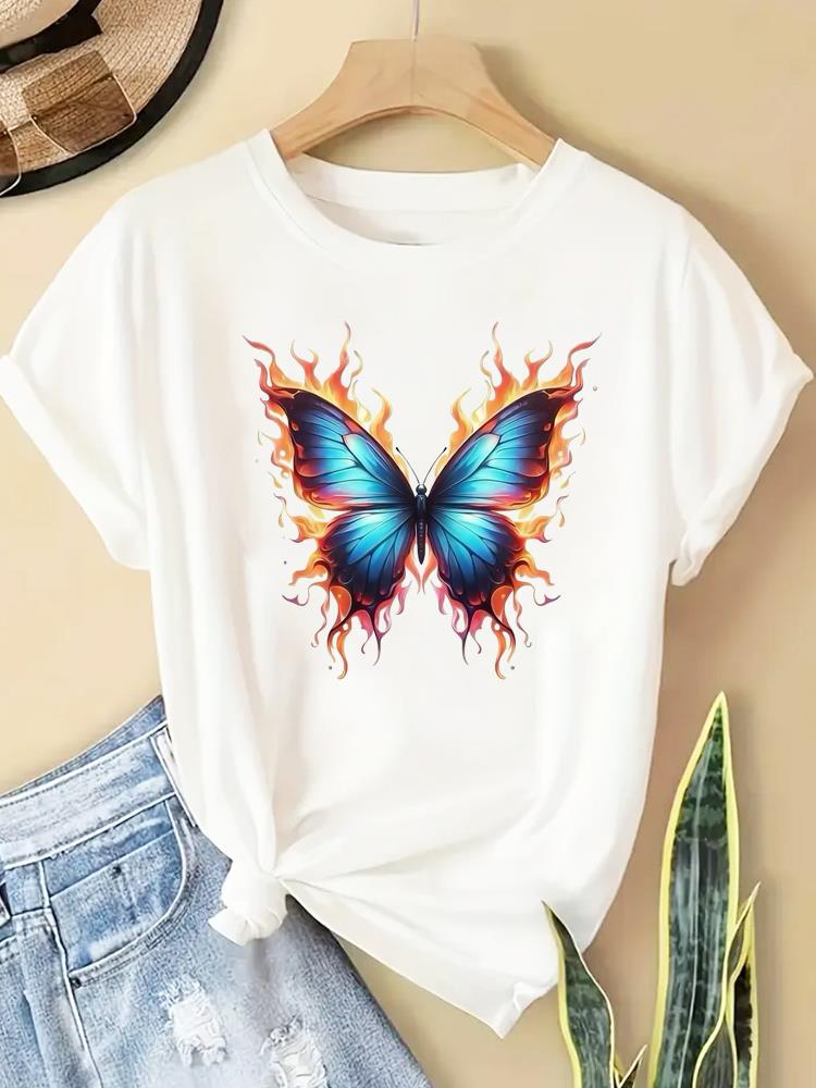 

(Asian Size) T Shirt Fashion Women Tee Top butterfly trend Clothing Casual Printed Lady Female Graphic Short Sleeve T-shirts 4XL