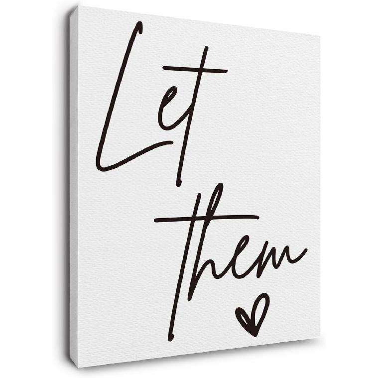 Let Them pirational Wall Art Framed, Mental Health Wall Decor, Motivational Positive Affirmations Canvas Wall Art Prints for Home Bedroom Living Room