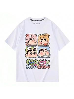 Children's 100% Cotton Soft T-Shirt Crayon Shin-Chan Cartoon Graphic T-Shirt Summer Casual Harajuku Loose Couple's Clothing