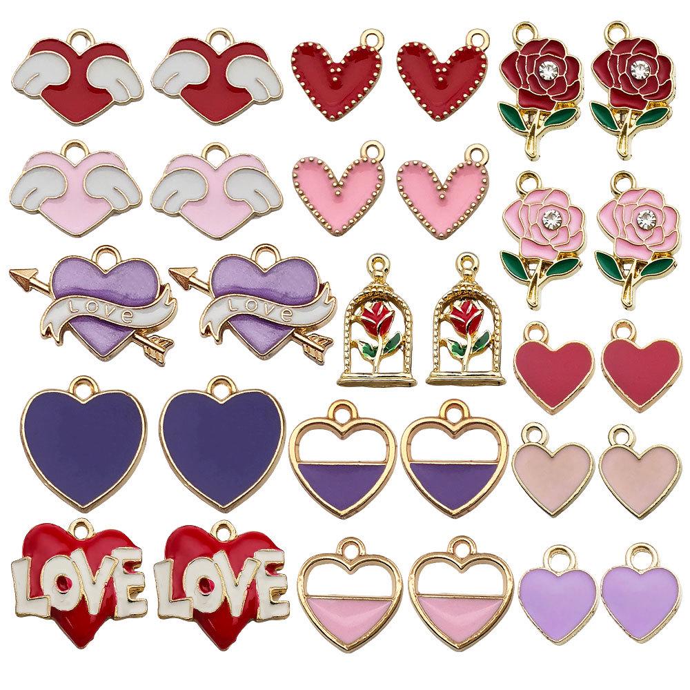 Mixed Drip Oil Heart-Shaped Pendant Charms - Handmade Necklace & Bracelet Accessories, Minimalist Style