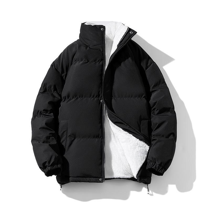 Hong Kong Style 2024 Men’s Lamb Wool Cotton Jacket - Trendy Stand-up Collar Coat Plus Velvet.