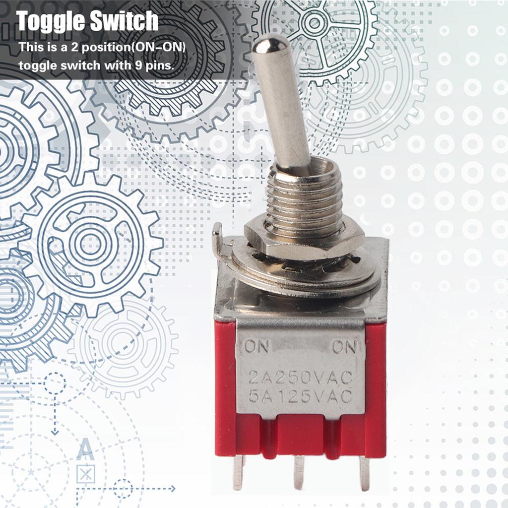 5Pcs ONON 2 Position Toggle Switch 3PDT 9 Pin 6mm 2A250VAC 5A125VAC