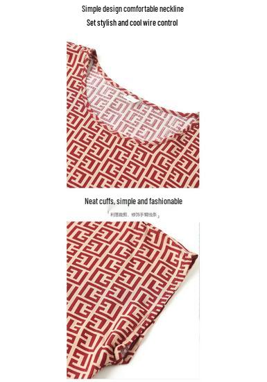 Fashionable Summer Outfit Set for Middle-aged Moms: Stylish Round Neck Short-Sleeve Top & Plus Size Two-Piece Set