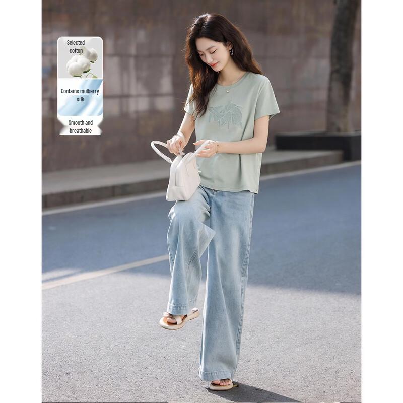 Women s Silk Blend Embroidered T-Shirt M