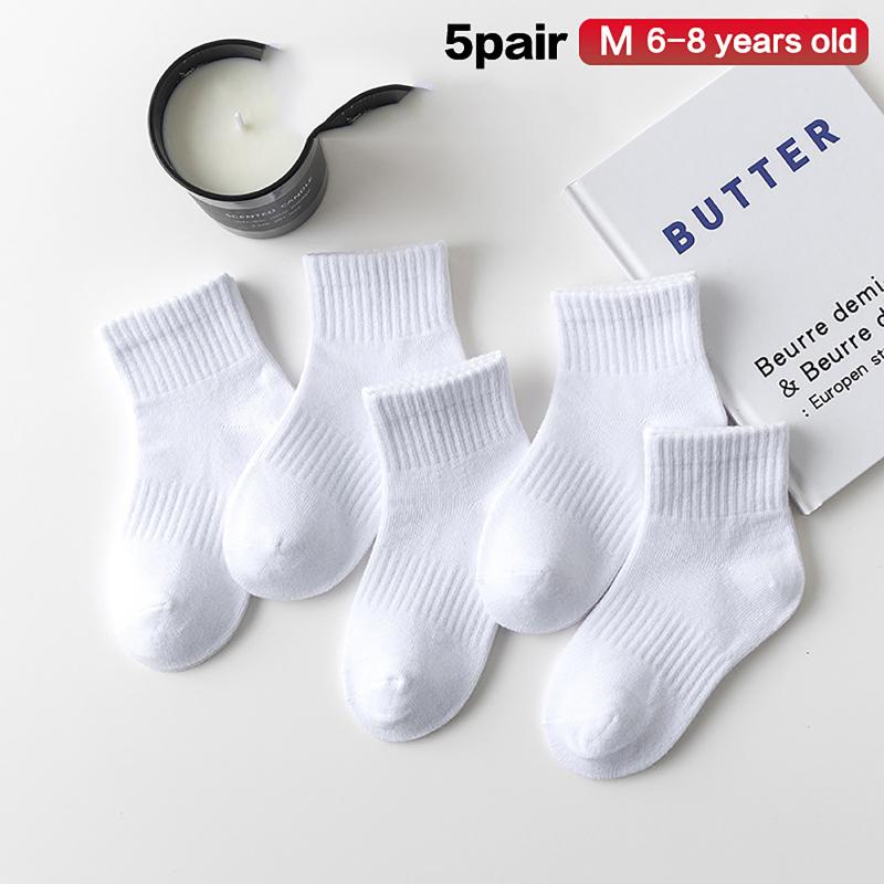 5 Pairs Student Sports Socks Cotton Soft Long Tube Socks Absorbing Sweat Girls Boys Baby Black White Tube Socks 1-13 Years