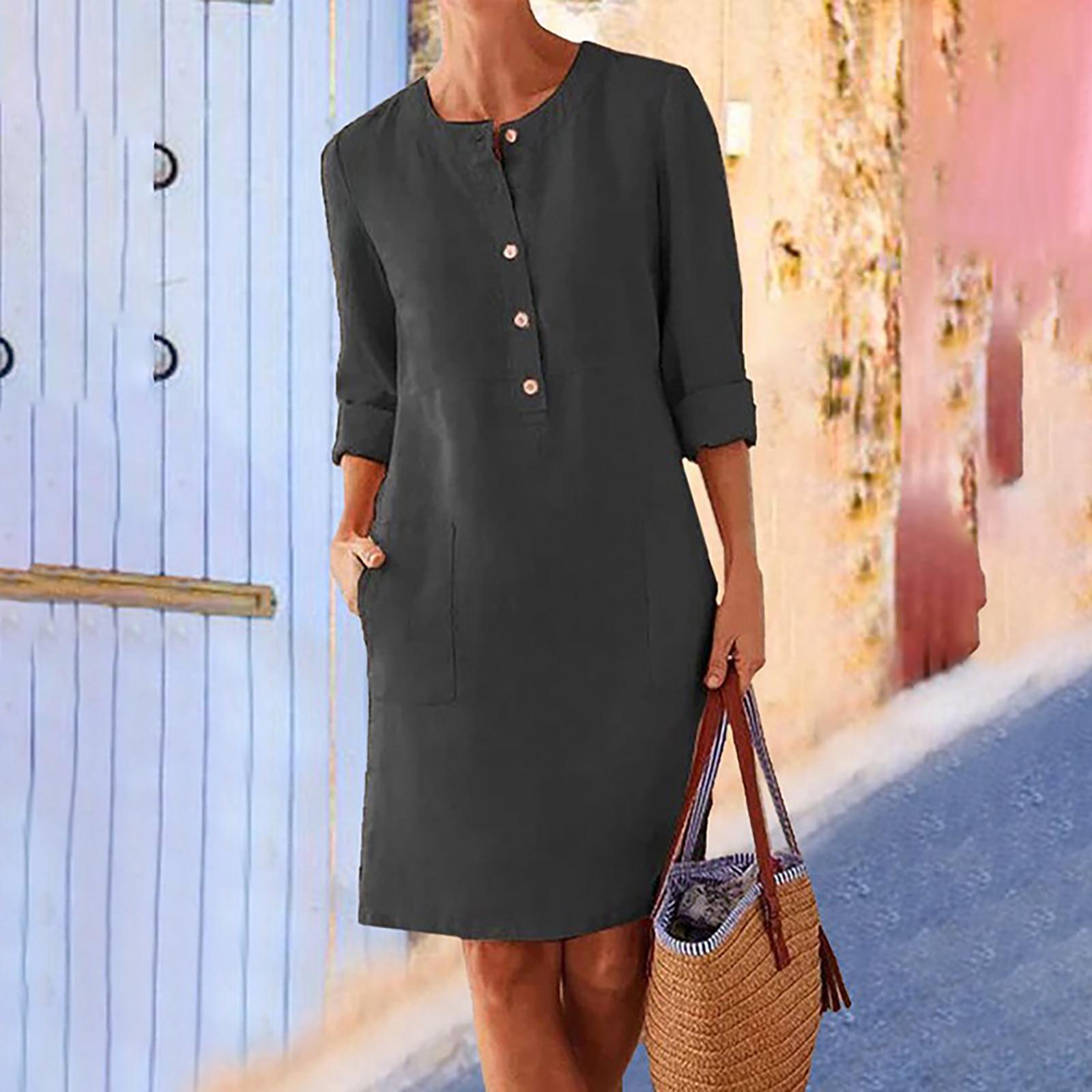 

Женская мода повседневное платье-рубашка с длинным рукавом и карманом на пуговицах S