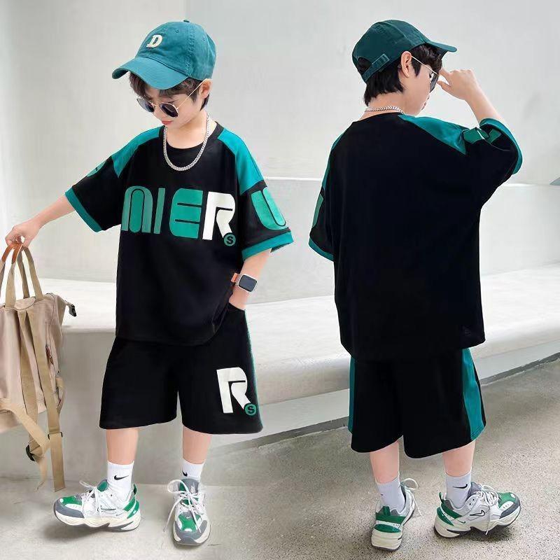 Летний костюм для мальчика, спортивная одежда для мальчика, футболка с коротким рукавом, шорты, модный и стильный комплект 150