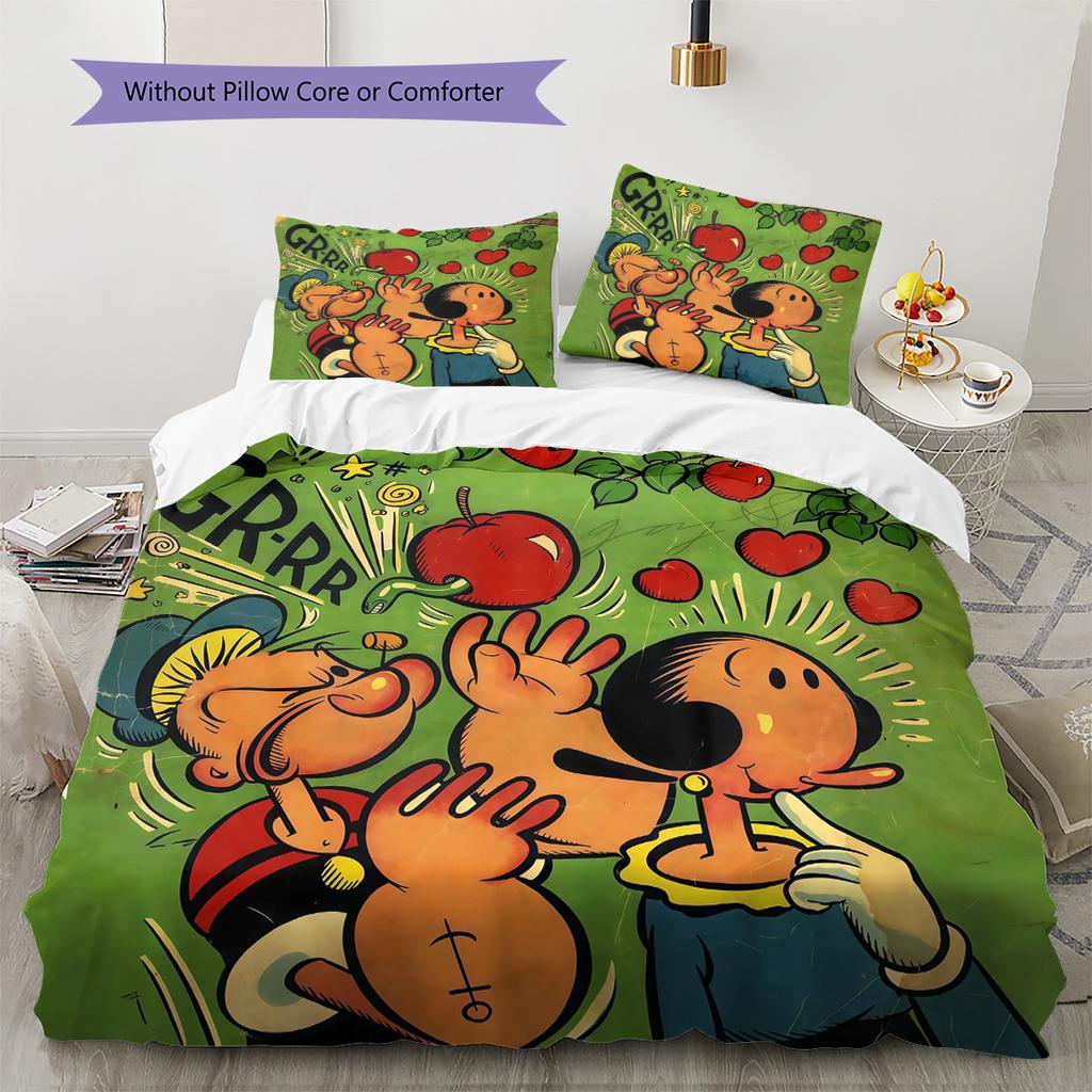 Popeye the Sailor3 Pattern Bedding Quilt Set Home Decoration Gift (1 * Duvet Cover + 2 * Pillowcase Without Core)