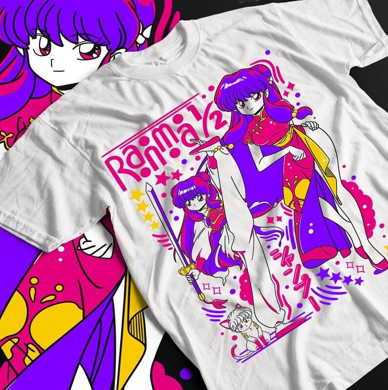 

Футболка с ретро-принтом аниме Ranma ½ | Хлопковая повседневная футболка с коротким рукавом унисекс, уличная одежда 4XL