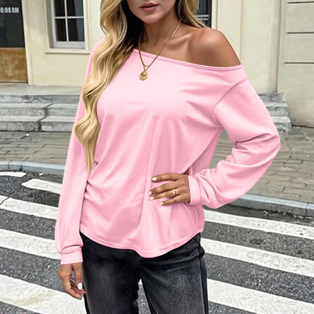 Women's Loose Fashion Off-the-shoulder Slant Collar Batwng Sleeve Long Sleeve Top