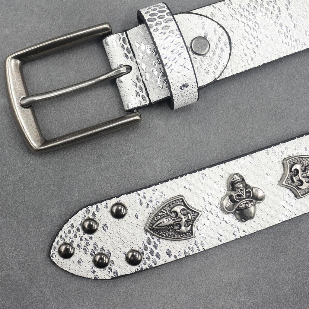 7-color Skull Shield Rivet Belt Punk Men's Belt Women's Snake Pattern Versatile Decorative Belt