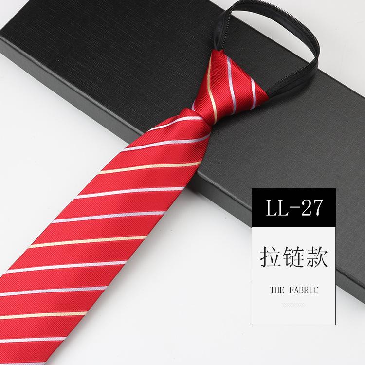 Tie Men'S, Business Zipper Work Security Shirt Striped Red Blue 8Cm Knot Free Easy To Pull