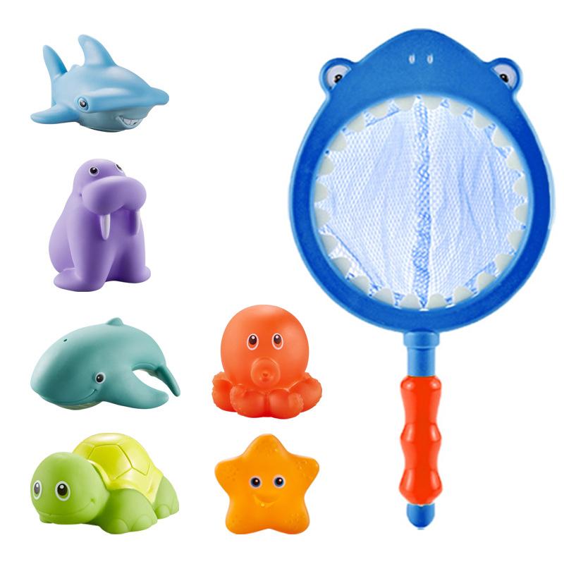 Baby Bath Toy Cute Animal Bath Toy Bathtub Swimming Soft Rubber Float Parent-Child Interaction Catch Fish Game Toys Funny Gifts
