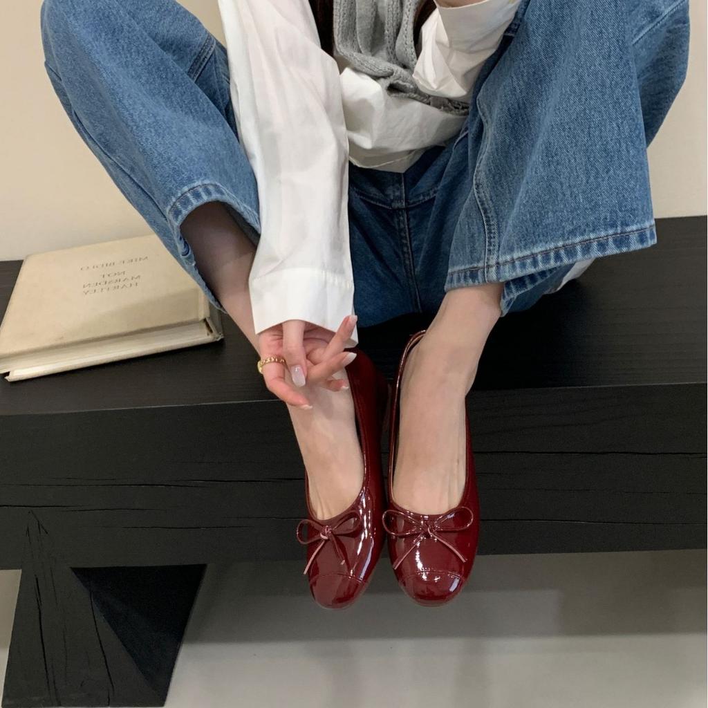 2025 new autumn suede round head inner sloping heel suede bow versatile niche evening breeze shallow mouth women's single shoes