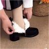 2025 autumn and winter new soft leather low-heeled boots women's soft leather round head temperament versatile square heel soft-soled plush f