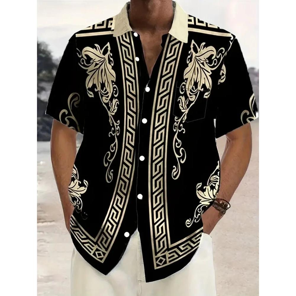 Retro Baroque Pattern Print Men s Shirts Hawaii Short Sleeve Top Fashion Streetwear Casual Outdoor Men s and Women s Clothing Blouse S