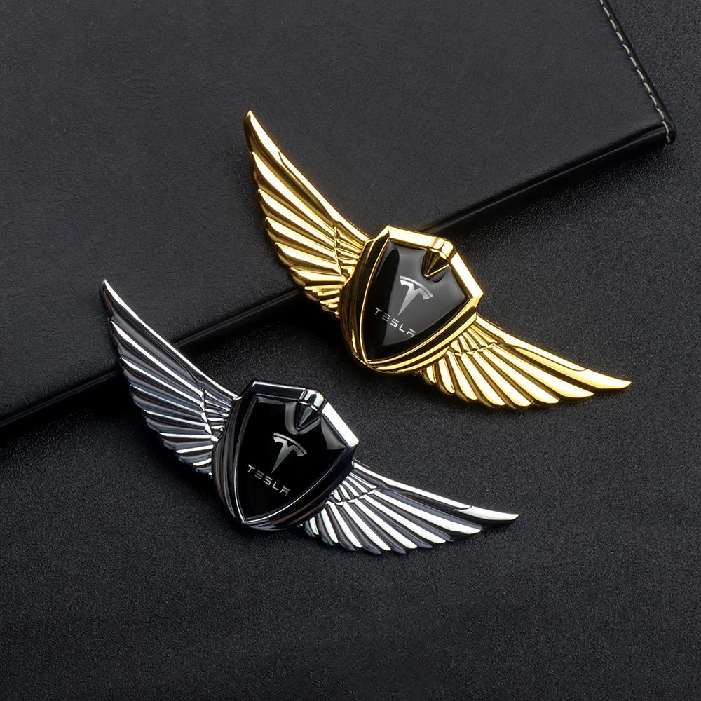 AKZ1 Car Styling 3D Chrome Metal Emblem Car Body Wings Stickers Accessories For Tesla Model 3 Y S X Roadster Invader Coil Mod WYE K80