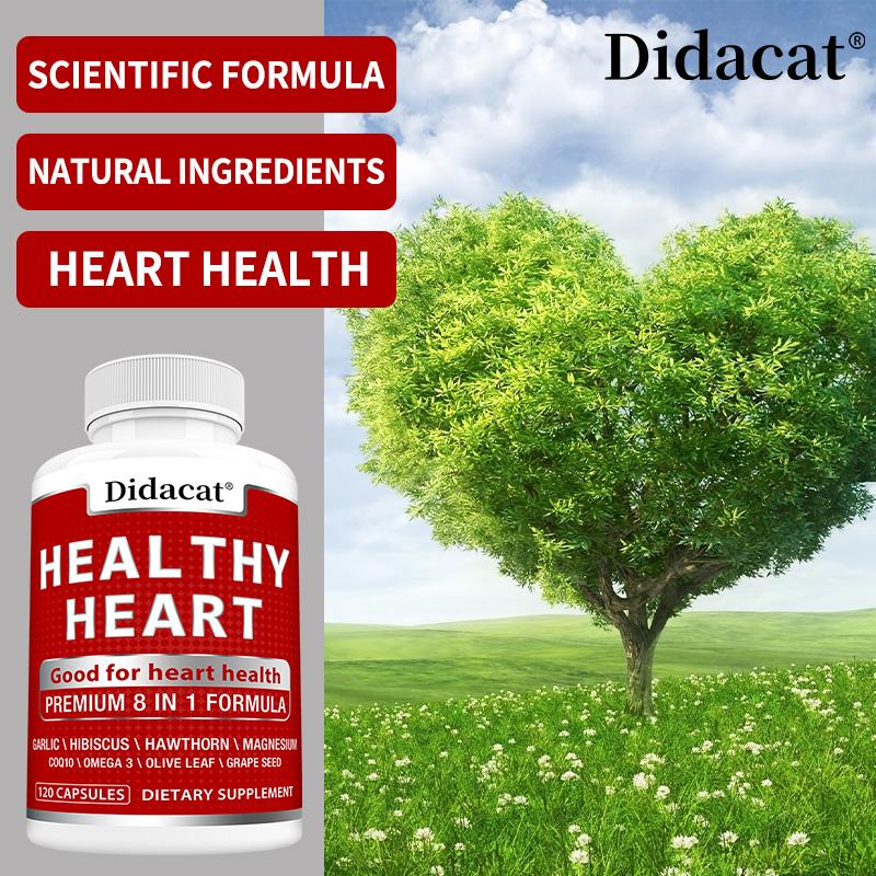 Healthy Heart Formula - Premium 8 In 1 Nutrient Supplement with CoQ10, Omega 3, Garlic & Hawthorn for Daily Cardiovascular Health