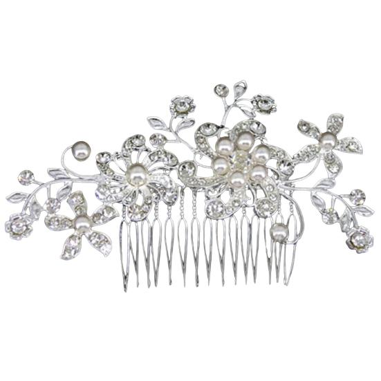Women's Wedding Flower Rhinestone Faux Pearl Hair Clip Bridal Hair Comb Jewelry