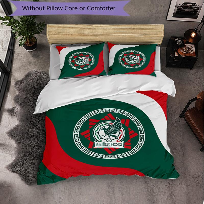 Mexico footbal Pattern 3 Pieces Bedding Set Soft Microfiber Duvet Cover with Pillow Cases for Bedroom