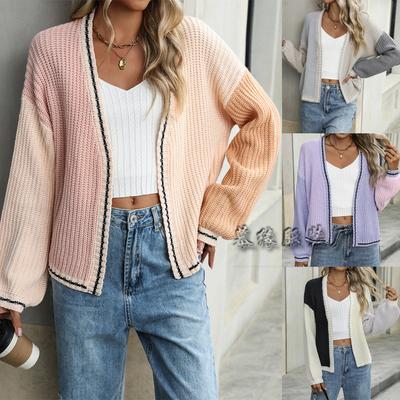 2024 Autumn/Winter European And American New Style Commuting Loose Splicing Women'S Knitted Cardigan Coat Sweater