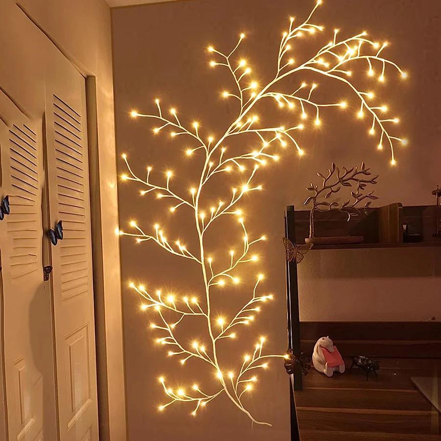 144LED White Enchanted Willow Vine Light 8 Modes Lighted Willow Vine Light Artificial Plant Birch Tree Branches Tree Fairy Light