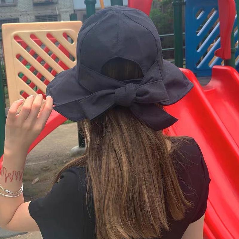 Bucket hat women's summer thin sun hat sun protection big edge cycling ponytail bow versatile trendy hat