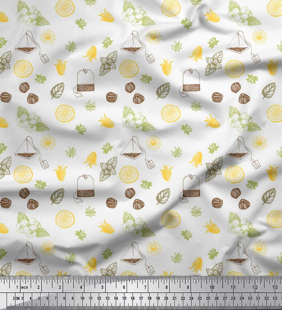 

Пакетик для чаю з японської креп-сатинової тканини Soimoi Blue, зірчастий аніс і скибочки лимона, овочева декоративна тканина з принтом, метр 42 дюйма 42 Inch Wide - Poly Crepe білий