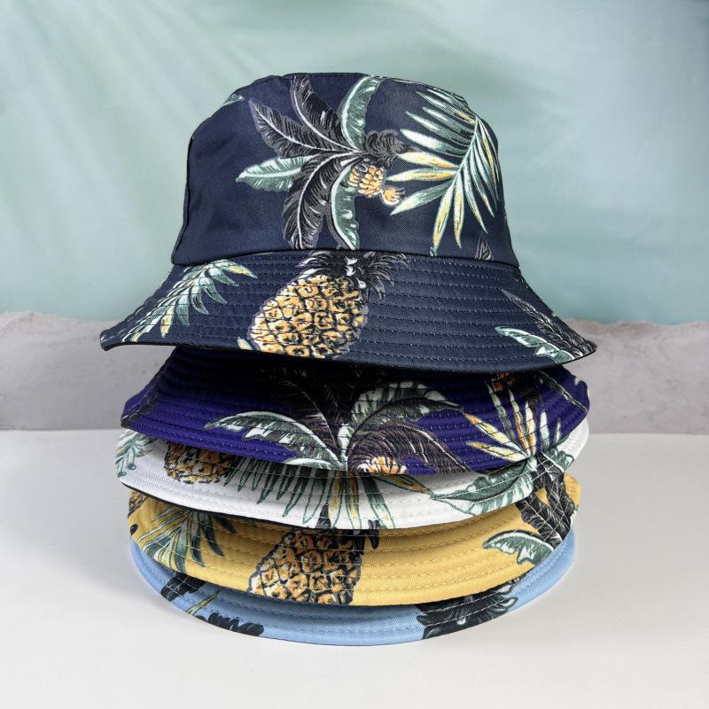 New bucket hat fruit print double-sided fisherman hat pineapple pot hat fashion outdoor short brim hat