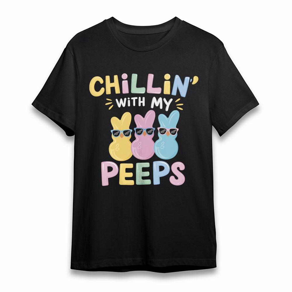 

Women s Oversize T-Shirt Peeps Sunglasses Bunnies Easter Tee Cotton Short Black 2XL