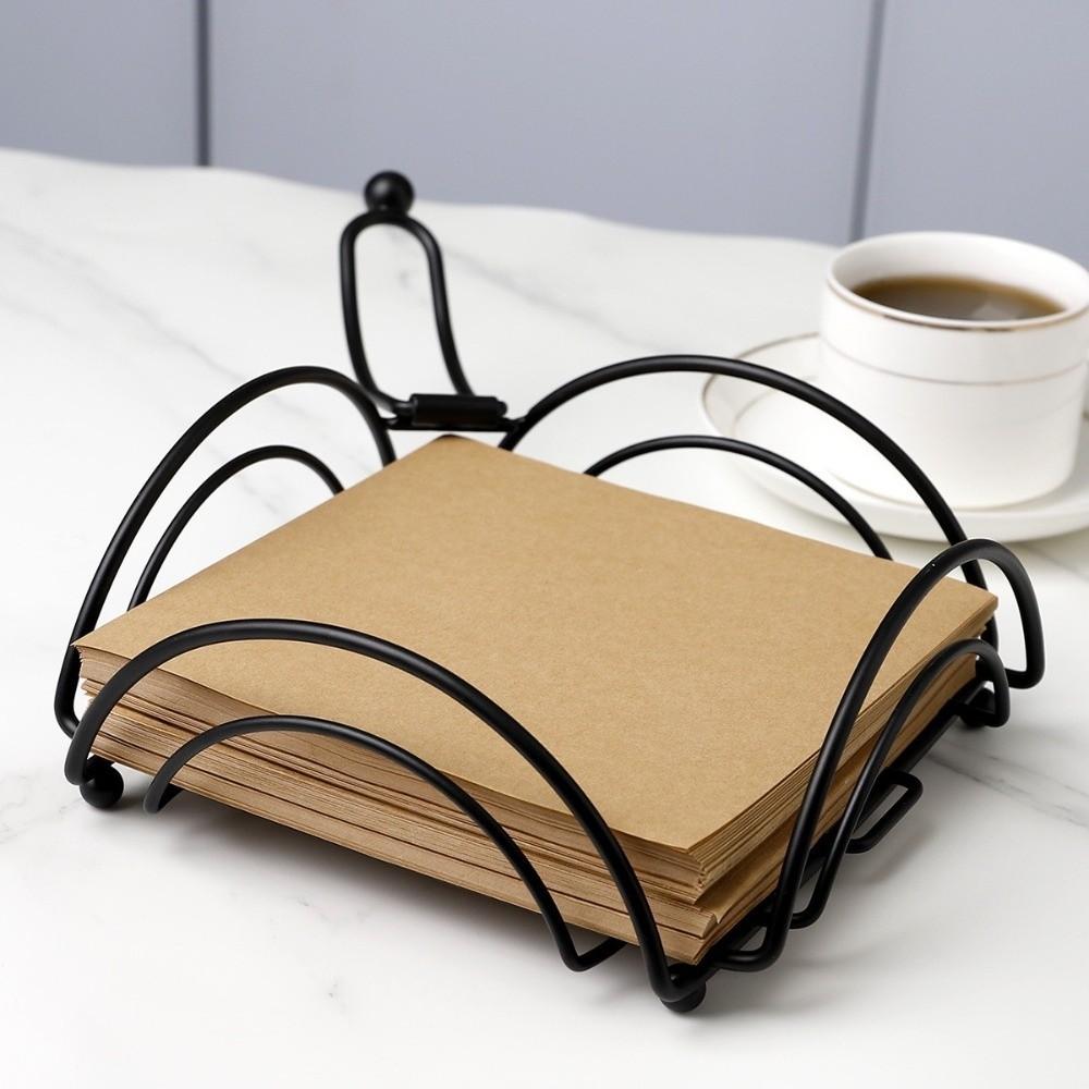 Elegant Metal Napkin Holder Square Decorative Holder Napkin Box with Weighted Arm Napkin Tray