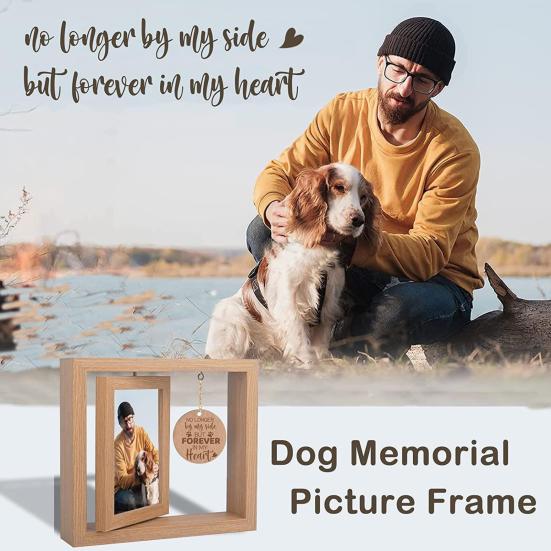 Pet Memorial Wooden Photo Frame, Rotatable Dog Cat Picture Display Frame, Desktop Decorative Photo Holder for 4x6-Inch Photos