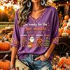 Women's Casual Thanksgiving Print V-Neck Pullover Top for Fall Holiday Everyday Wear