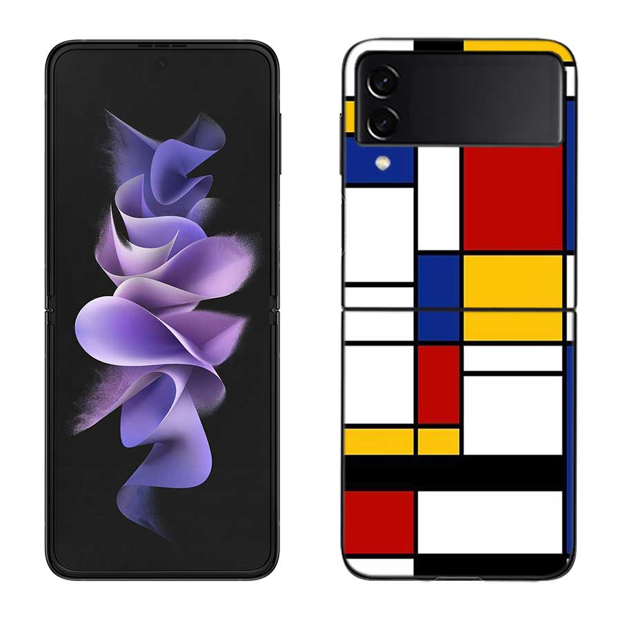 TOPLBPCS Mondrian Grid Phone Case For Samsung Z Flip 7 6 5G Galaxy Z Flip 5 4 3 Black Hard Cell Cover Luxury PC Shell Coque