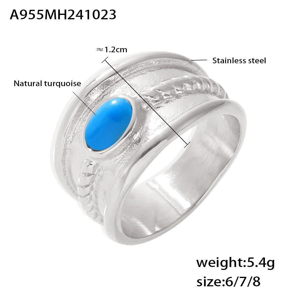Mili Blue Turquoise Tiger Eye Stone Twist Pattern Stainless Steel Ring for Women, PVD Gold-Plated, Pinky Ring, In Stock