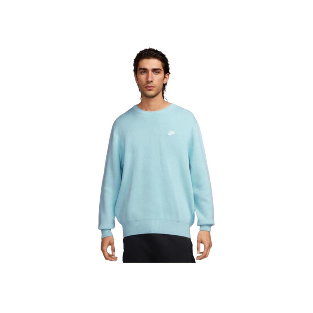 Nike Logo Embroidered Pullover Crew Neck Loose Long Sleeve Sweater Men Sweater Blue FQ2913-474