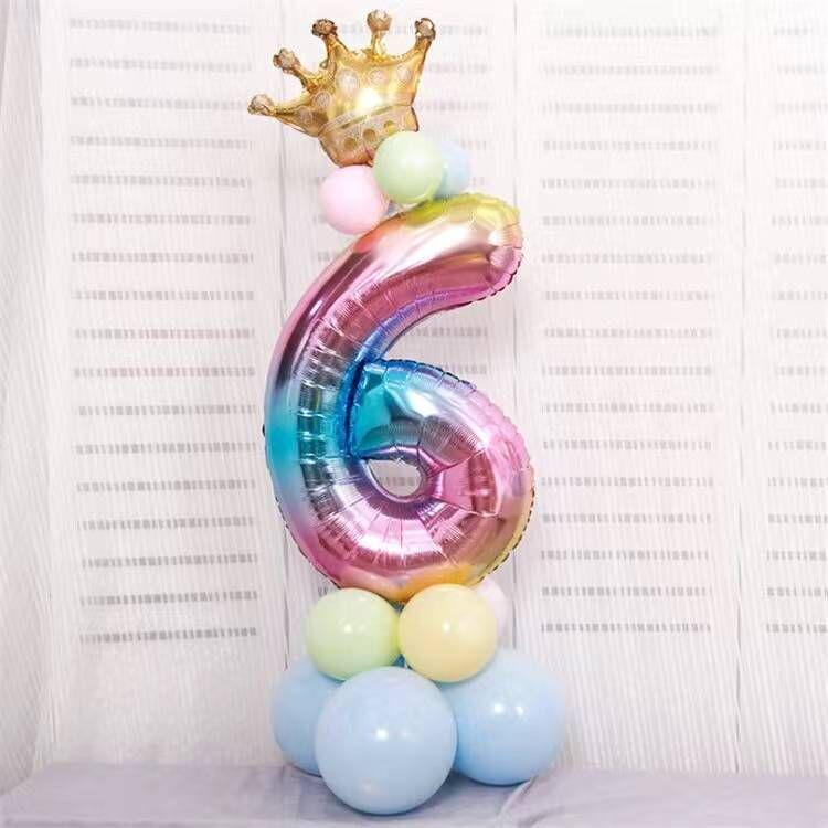 Palloncino Corona Numero Gradiente Arcobaleno da 32 pollici per Decorazione Festa di Compleanno per Bambini
