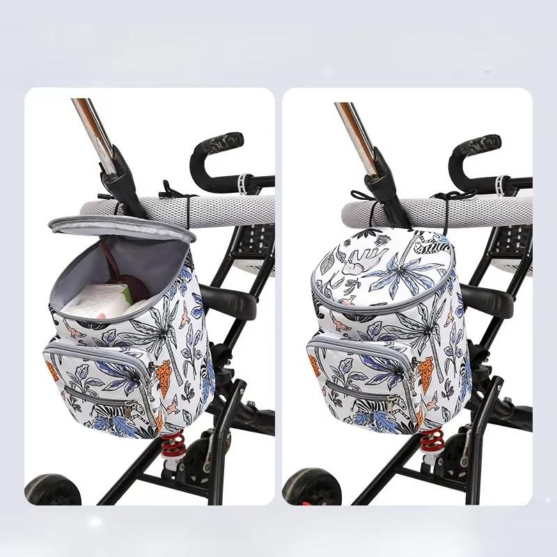 Baby Stroller Organizer Bag, Large Capacity Cartoon Print Mummy Bag, Portable Hanging Storage Caddy with Bottle Holder for Travel